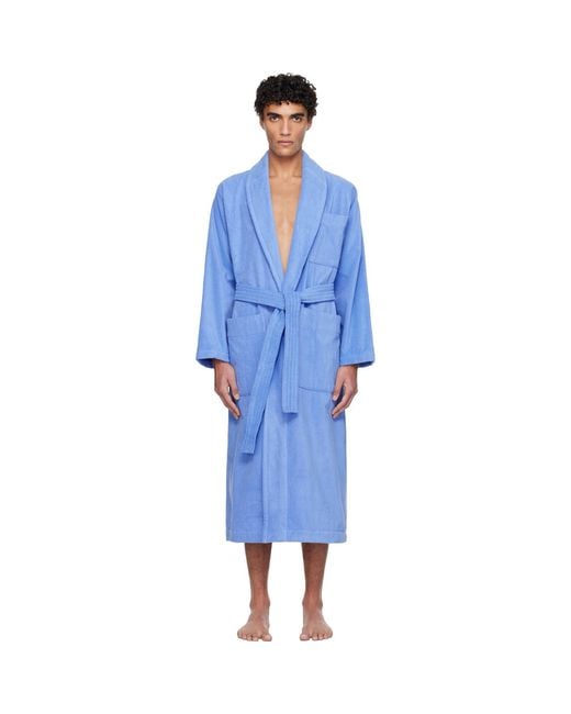 Tekla Blue Terry Classic Bathrobe for men