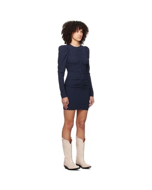 Ganni Blue & Black Ruched Minidress