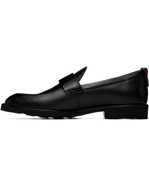 HUGO Black Leather Penny Trim Loafers for men