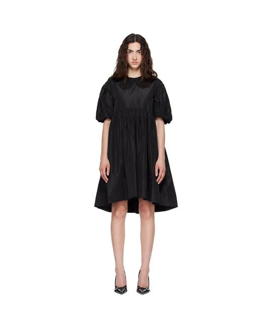 Simone Rocha Black Puff Sleeve Petal Collar Smock Minidress