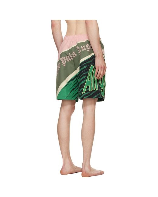 Palm Angels Green 'Racing' Swim Shorts for men
