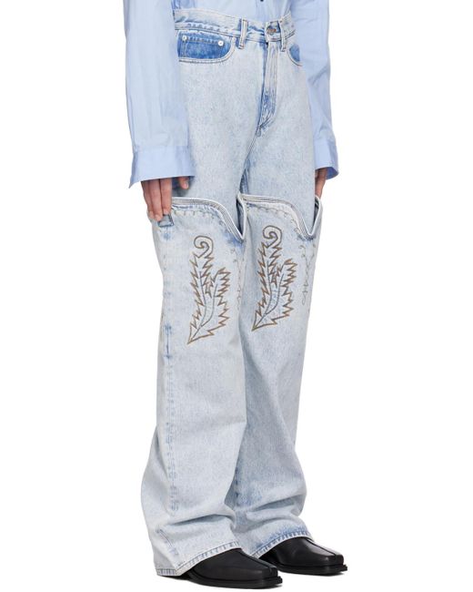 Y. Project Ssense Exclusive Blue Maxi Cowboy Cuff Jeans for men