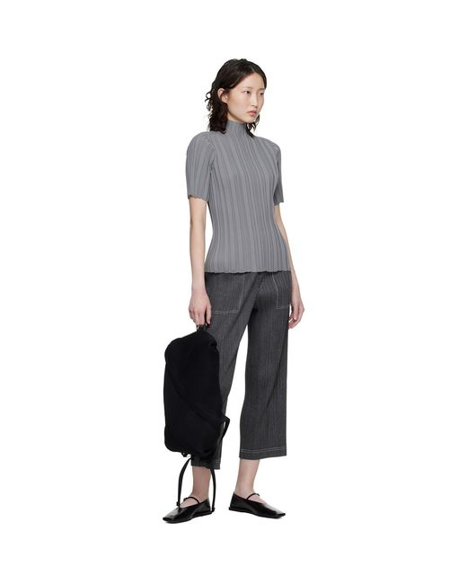 Pleats Please Issey Miyake Rib Knit Top in Black | Lyst