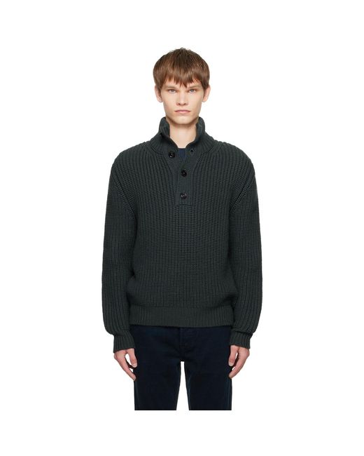 Tom Ford Black Cashmere Wool Half Button Sweater for men