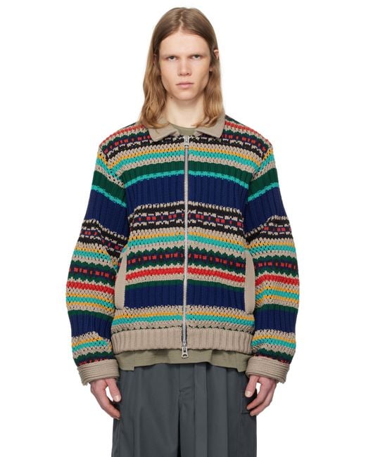 Sacai Mesh Knit Cardigan in Blue for Men | Lyst