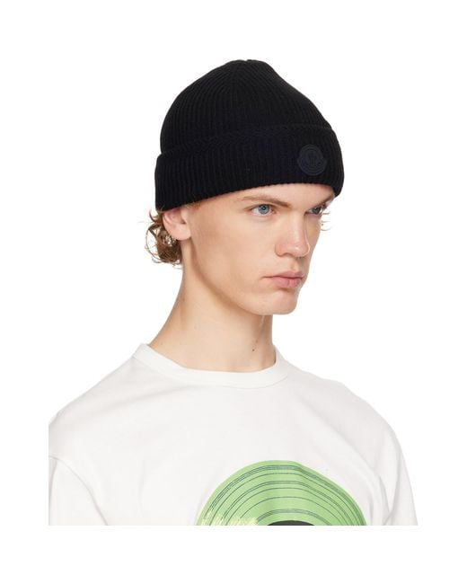 Moncler Blue Cashmere Blend Logo Beanie for men