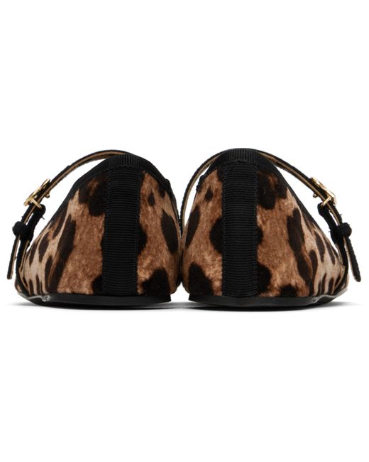 Dolce & Gabbana ブラウン＆ベージュ プリント ベルベット フラットシューズ Black