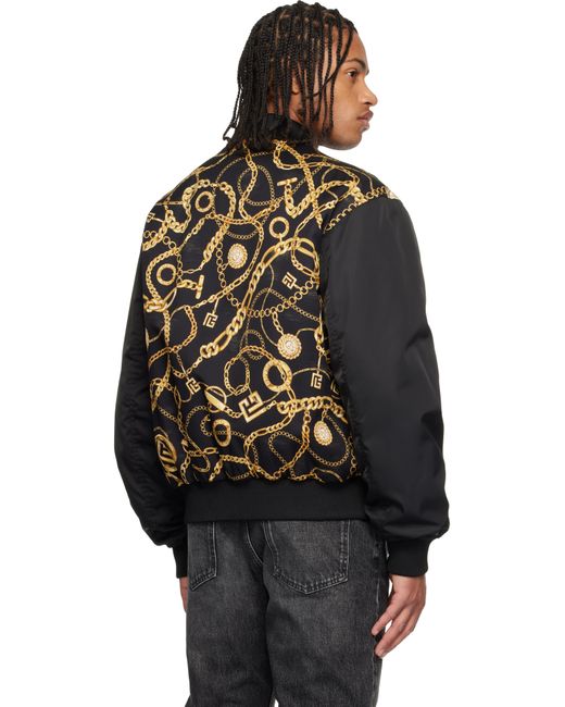 Balmain Black Chaînes Pattern & Monogram Reversible Bomber Jacket for men