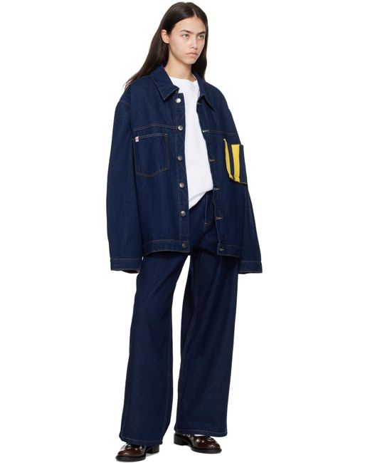 Charles Jeffrey ネイビー ニット パッチ ワイドレッグジーンズ Blue