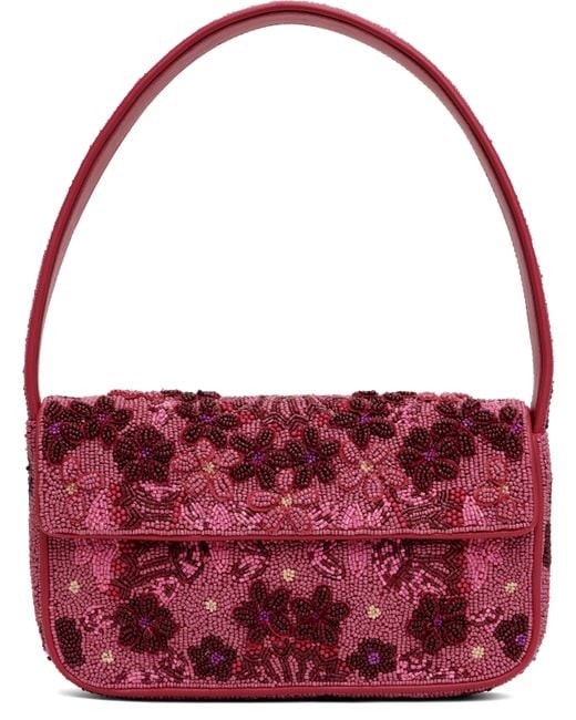 Staud Red Burgundy Tommy Beaded Bag