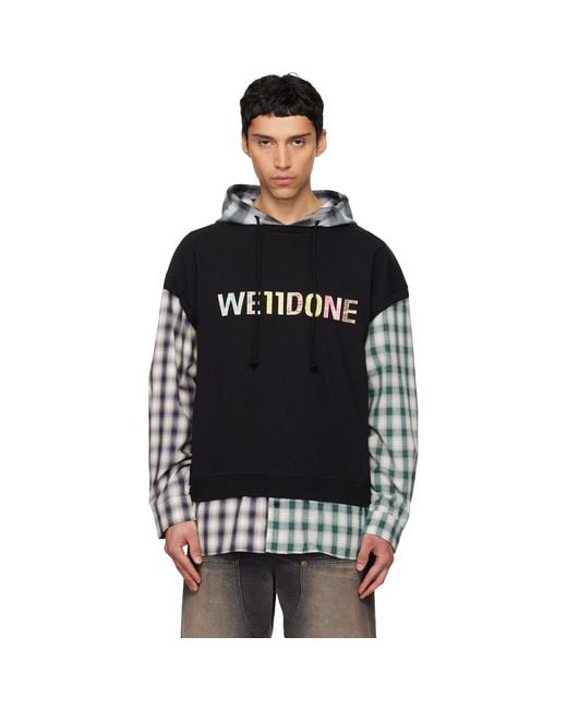 we11done Black Patchwork Layered Hoodie for men