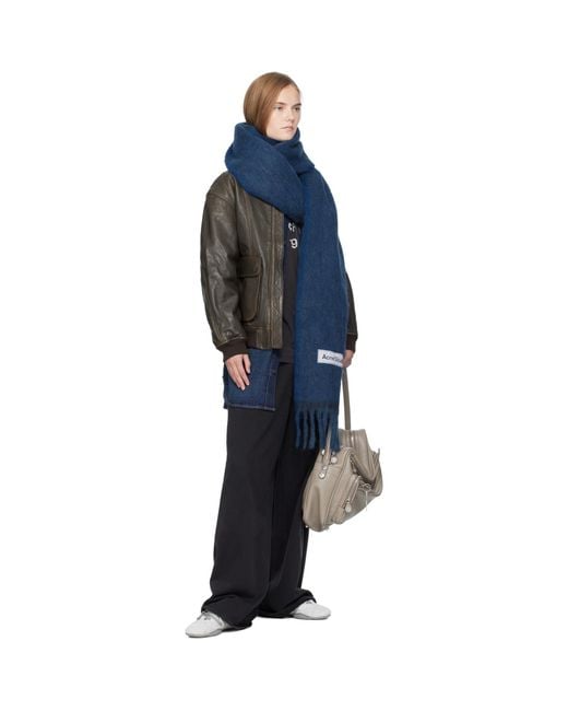 Acne Blue Wool Mohair Narrow Scarf