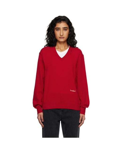 DUNST Red Soft V-Neck Sweater
