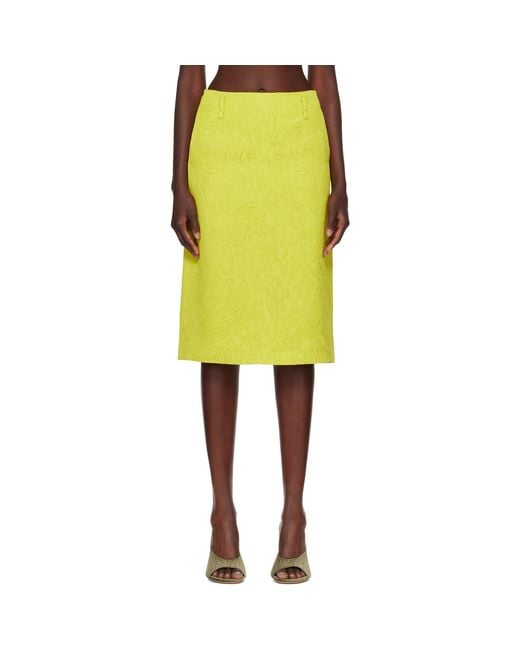 Dries Van Noten Yellow Matelassé Midi Skirt