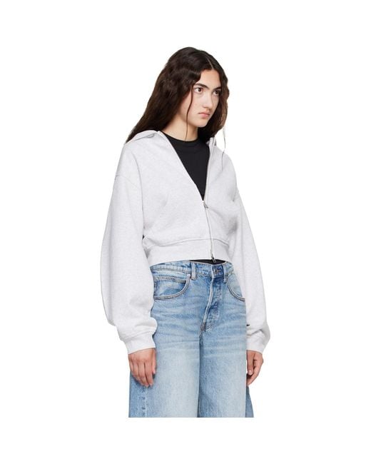 Alexander Wang White Crystal Fitted Long Sleeve Zip Up Hoodie