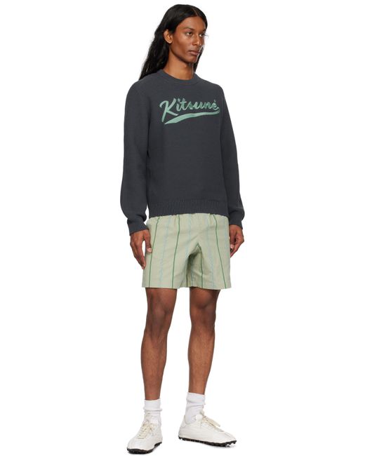 Maison Kitsuné Black 'Kitsuné' Varsity Embroidered Mesh Sweater for men