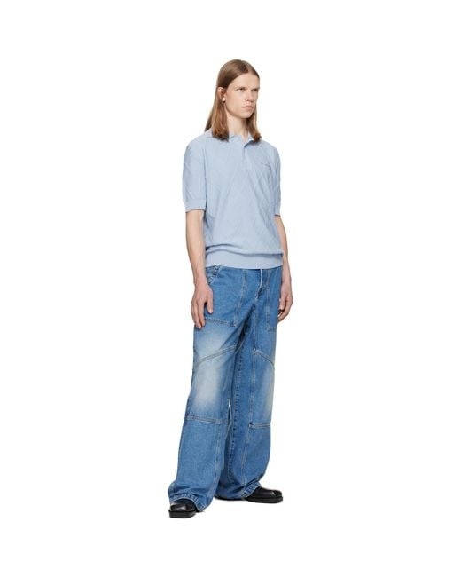 Balmain Blue Vintage Knit Polo for men