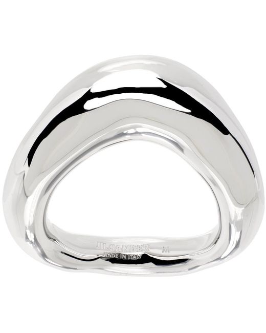 Jil Sander Metallic Silver Logo Ring for men
