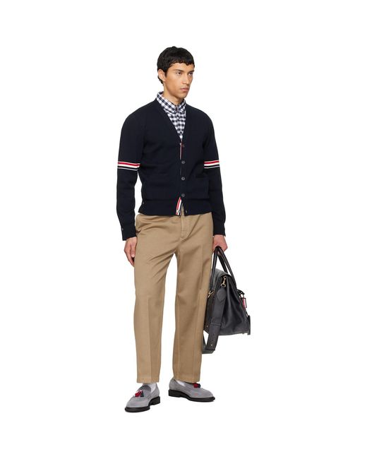 Thom Browne Blue Cotton Milano Stitch V-Neck Cardigan for men