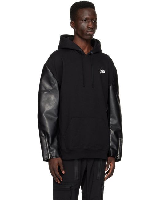 Junya Watanabe Black Patta Edition Faux-leather Hoodie for men