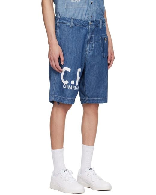 C P Company Blue Utility Denim Shorts for men