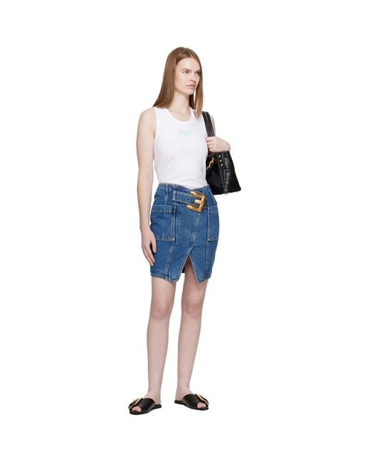 Balmain Blue Short Denim Belt Midi Skirt
