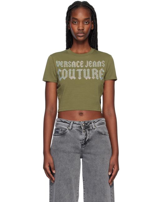 ★Versace Jeans★ ブラック Crystal Institutional Tシャツ Versace Jeans Couture ウィメンズ tシャツ | SSENSE 日本