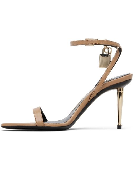 Tom Ford Black Shiny Padlock Pointy Naked Heeled Sandals