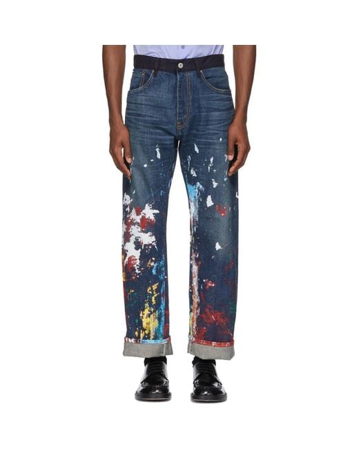 Junya Watanabe Blue Indigo Levis Edition Paint Jeans for men