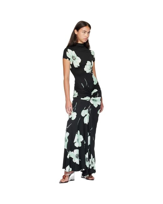 Alaïa Black Draped Printed Maxi Dress