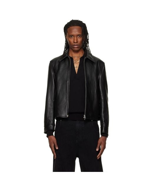 TONYWACK Black Buckle Zip Leather Jacket for men