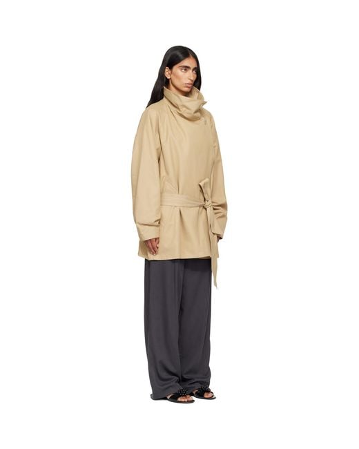 LE17SEPTEMBRE Natural Cotton Draped Funnel Neck Half Trench Coat
