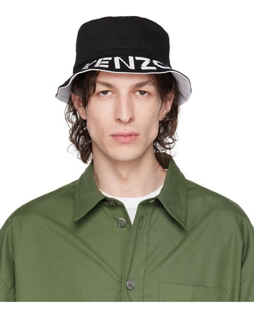KENZO Green Reversible Black Paris ' Graphy' Bucket Hat for men