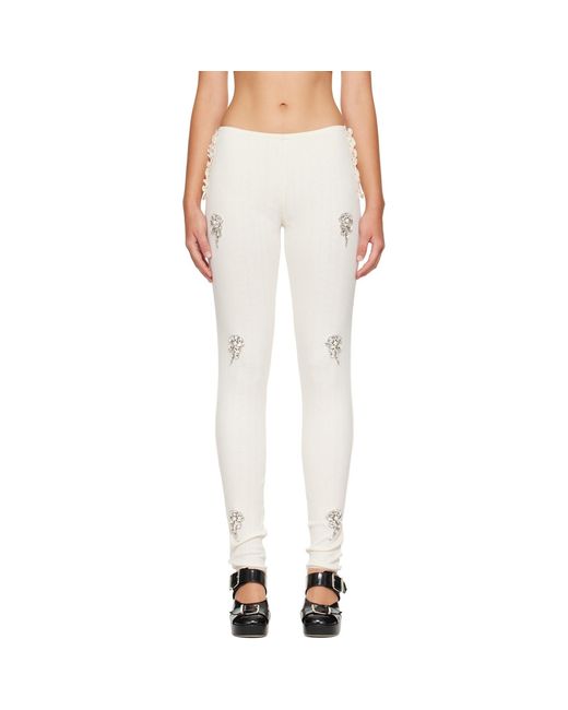 Simone Rocha Natural Off- Embellished Pointelle Ruffle Frill Leggings