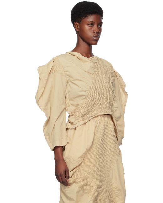 Issey Miyake Natural Beige Contraction Blouse