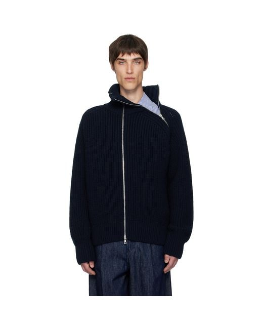 Dries Van Noten Blue Zipped Wool Jacket for men