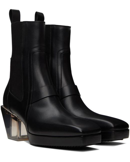 Rick Owens Black Heeled Sliver Chelsea Boots for men