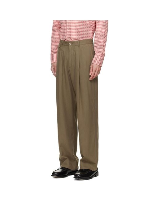 Paul Smith Green Khaki Relaxed-Fit Pleated Lyocell Trousers for men