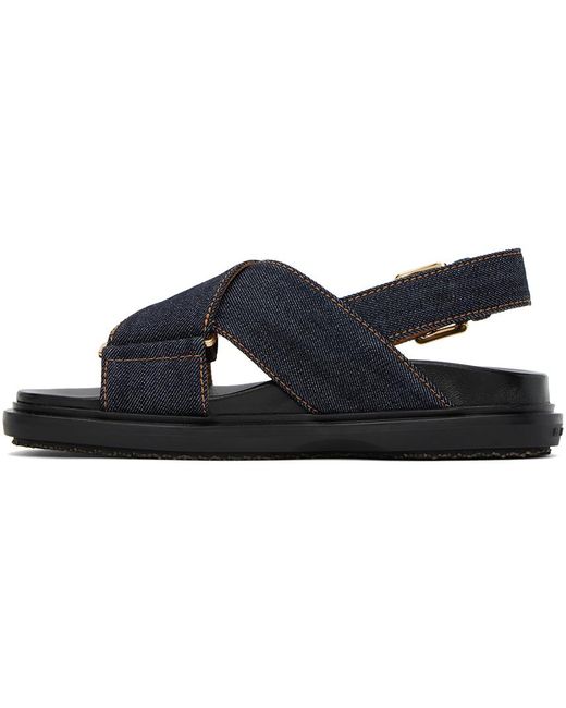 Marni Black Blue Fussbett Criss-cross Sandals