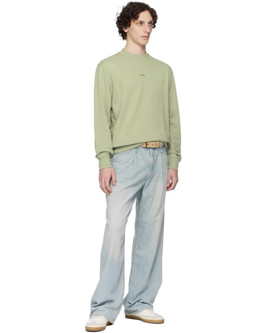 Boss Green Khaki Relaxed-Fit Terry Contrast Logo Sweatshirt for men