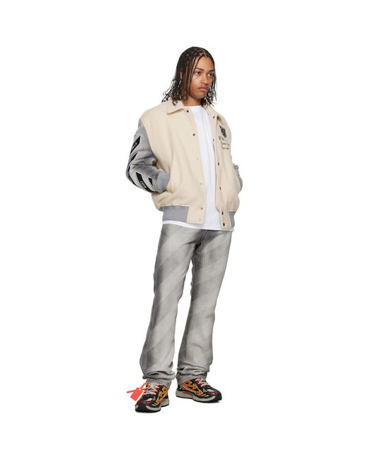 Off-White c/o Virgil Abloh Natural Wool Denim Relaxed Varsity Jacket for men