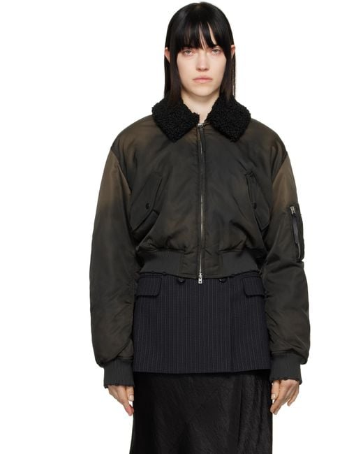 Acne Black Furry Collar Bomber Jacket