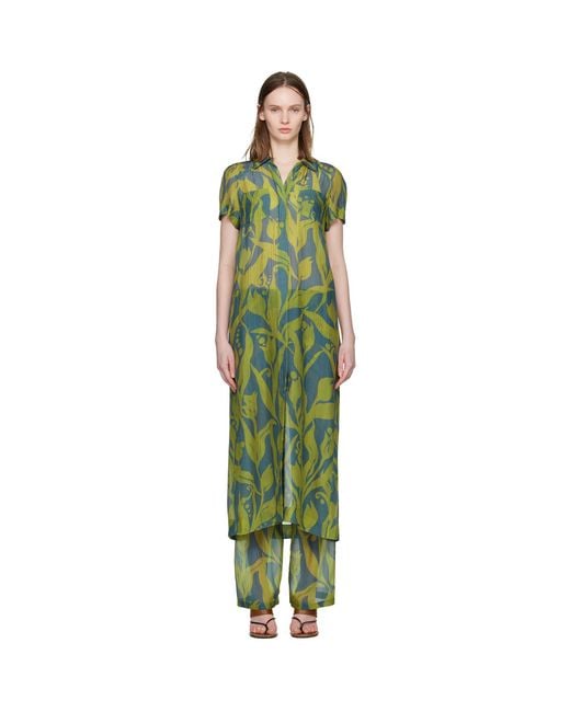 Dries Van Noten Green Long Shirt Maxi Dress