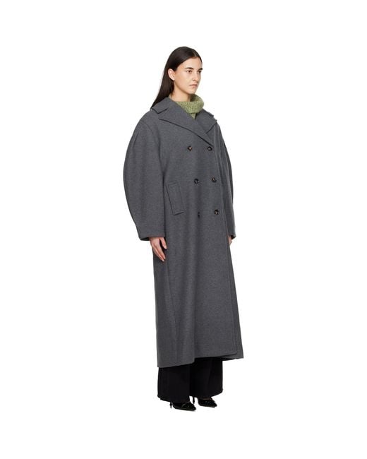 Ganni Black Wool Oversized Long Pea Coat