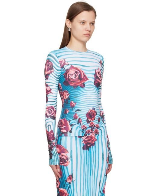 Jean Paul Gaultier Blue Flower Body Morphing Long Sleeve T-shirt