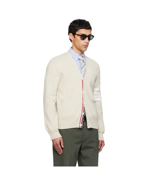 Thom Browne Natural Cotton Crepe 4-Bar Milano Stitch Cardigan for men