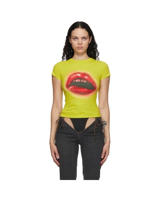 Mowalola Multicolor Yellow Crop Lips T-shirt