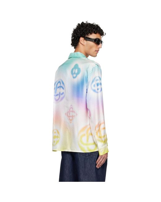 Casablanca Blue Halftone Logo Long Sleeve Silk Shirt for men