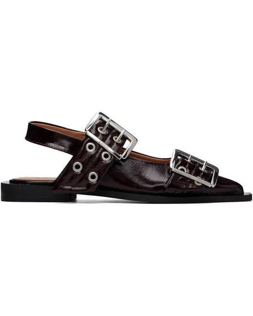 Ganni Black Feminine Buckle Ballerina Flats