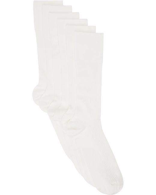 Ensemble de six paires de chaussettes hauteur mollet blanches en tricot côtelé CDLP pour homme en coloris White